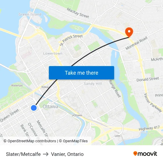 Slater/Metcalfe to Vanier, Ontario map