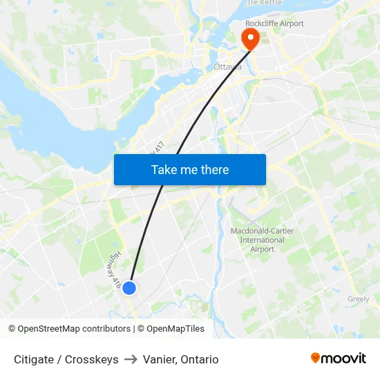 Citigate / Crosskeys to Vanier, Ontario map