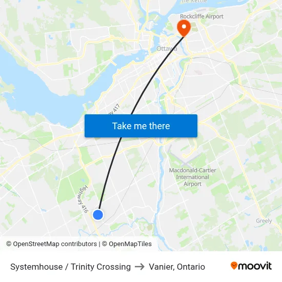 Systemhouse / Trinity Crossing to Vanier, Ontario map