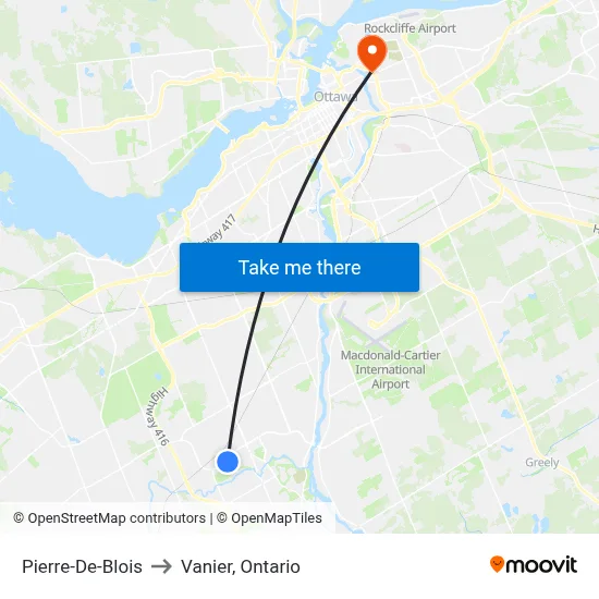 Pierre-De-Blois to Vanier, Ontario map