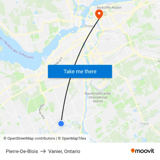 Pierre-De-Blois to Vanier, Ontario map