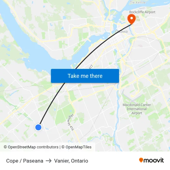 Cope / Paseana to Vanier, Ontario map