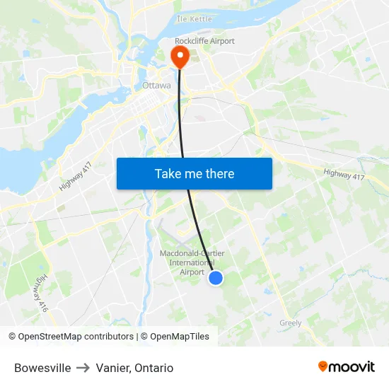 Bowesville to Vanier, Ontario map