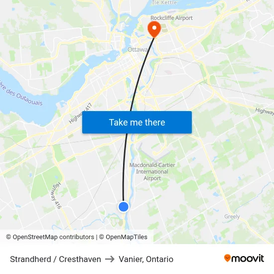Strandherd / Cresthaven to Vanier, Ontario map
