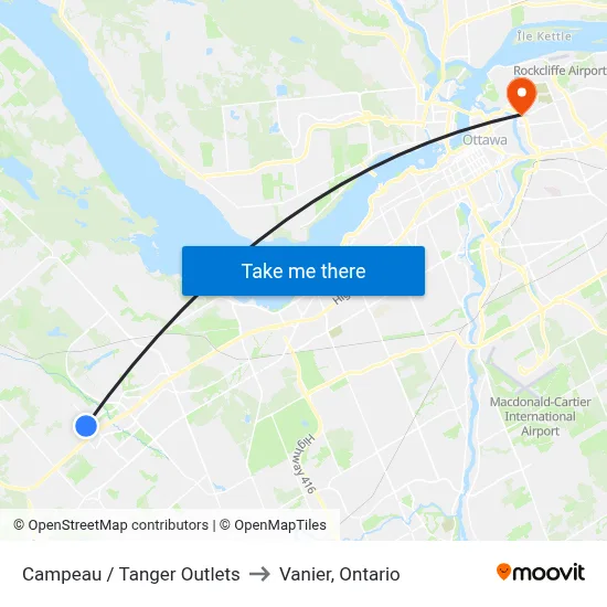 Campeau / Tanger Outlets to Vanier, Ontario map