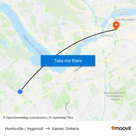 Huntsville / Ingersoll to Vanier, Ontario map
