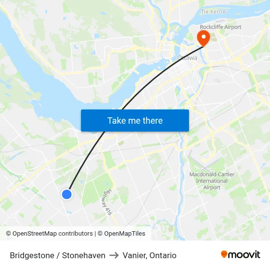 Bridgestone / Stonehaven to Vanier, Ontario map