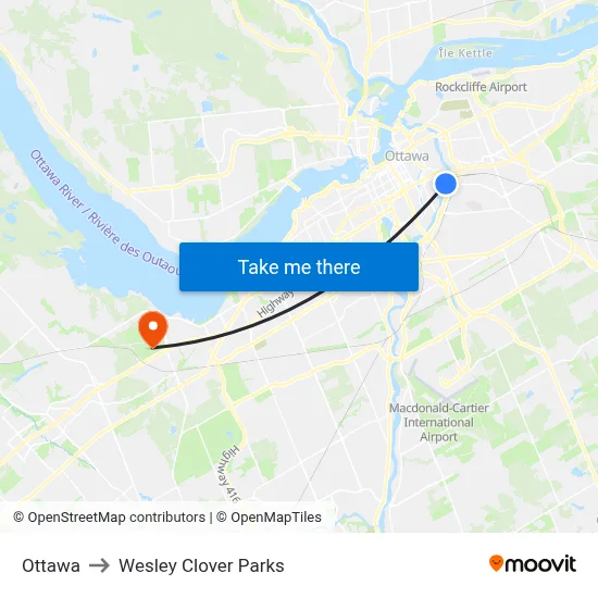 Ottawa to Wesley Clover Parks map