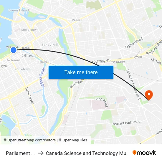 Parliament Hill to Canada Science and Technology Museum map