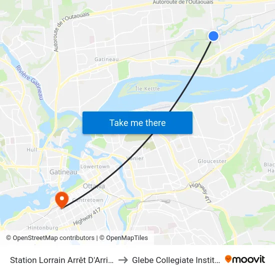 Station Lorrain Arrêt D'Arrivée to Glebe Collegiate Institute map