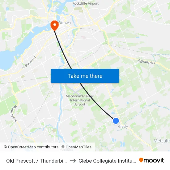 Old Prescott / Thunderbird to Glebe Collegiate Institute map