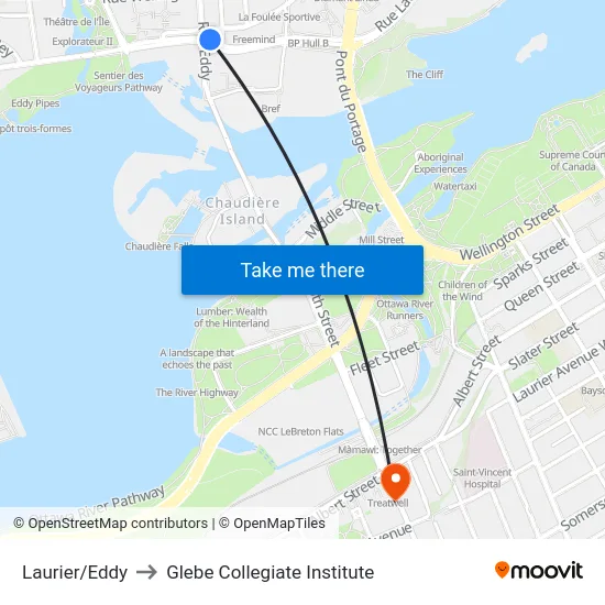 Laurier/Eddy to Glebe Collegiate Institute map