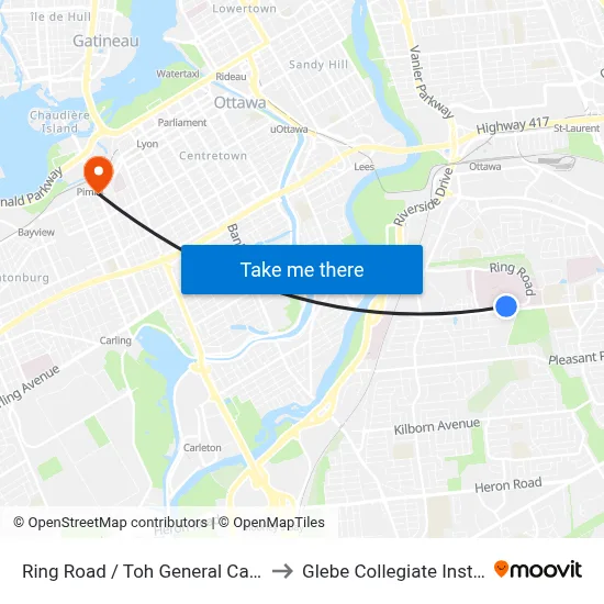 Ring Road / Toh General Campus to Glebe Collegiate Institute map