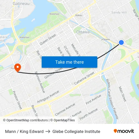 Mann / King Edward to Glebe Collegiate Institute map