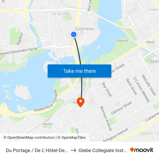 Du Portage / De L' Hôtel-De-Ville to Glebe Collegiate Institute map