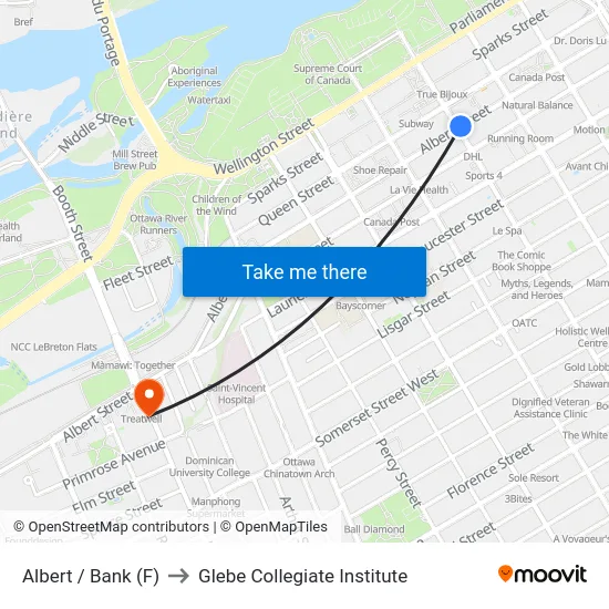 Albert / Bank (F) to Glebe Collegiate Institute map