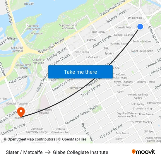 Slater / Metcalfe to Glebe Collegiate Institute map