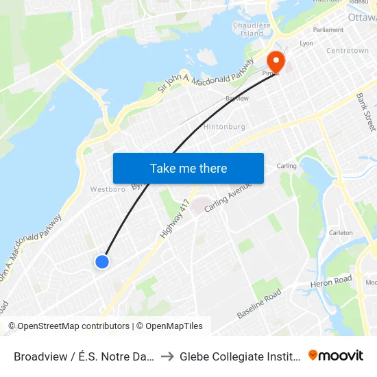 Broadview / É.S. Notre Dame to Glebe Collegiate Institute map