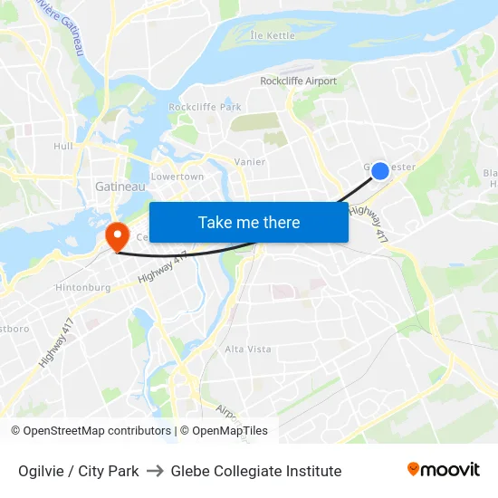 Ogilvie / City Park to Glebe Collegiate Institute map