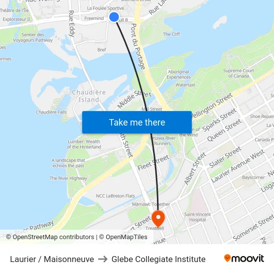 Laurier / Maisonneuve to Glebe Collegiate Institute map