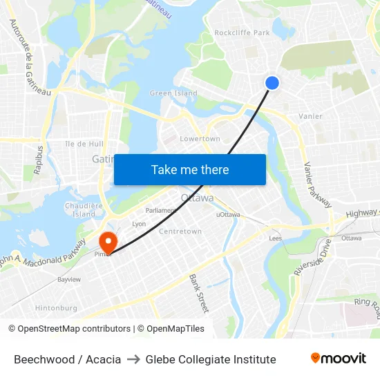 Beechwood / Acacia to Glebe Collegiate Institute map