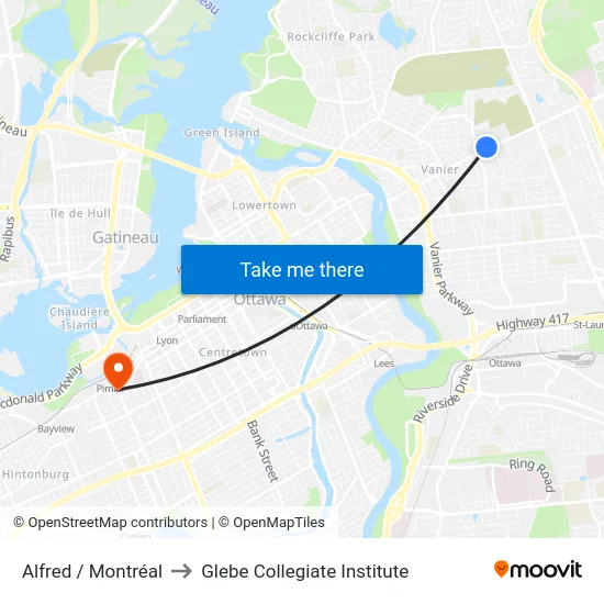 Alfred / Montréal to Glebe Collegiate Institute map