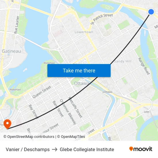 Vanier / Deschamps to Glebe Collegiate Institute map