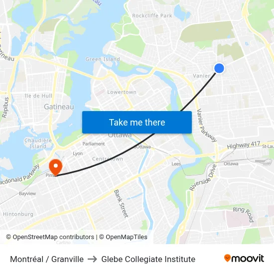 Montréal / Granville to Glebe Collegiate Institute map