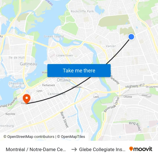 Montréal / Notre-Dame Cemetery to Glebe Collegiate Institute map