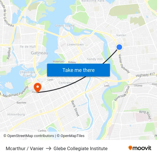 Mcarthur / Vanier to Glebe Collegiate Institute map