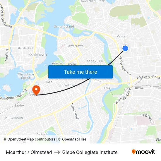 Mcarthur / Olmstead to Glebe Collegiate Institute map