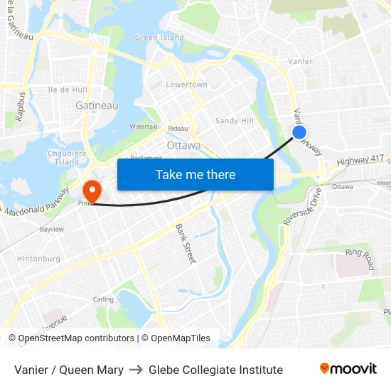 Vanier / Queen Mary to Glebe Collegiate Institute map