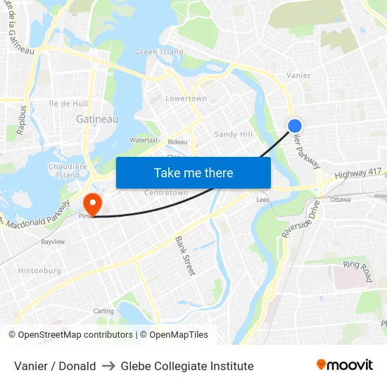 Vanier / Donald to Glebe Collegiate Institute map