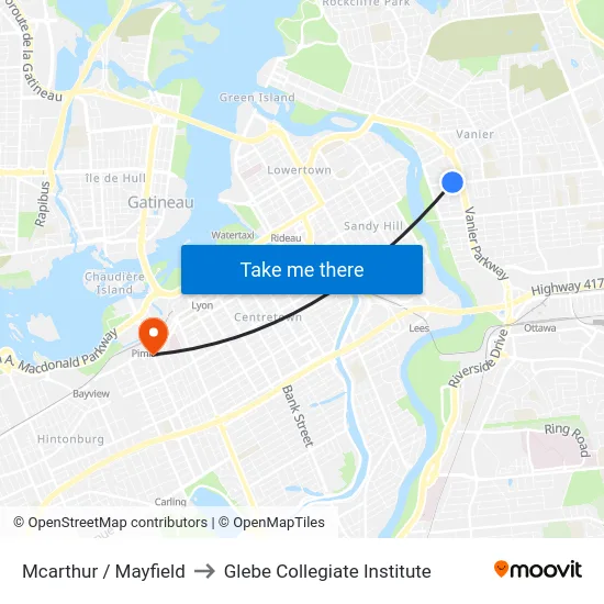 Mcarthur / Mayfield to Glebe Collegiate Institute map