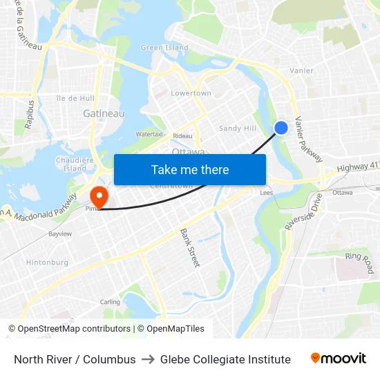 North River / Columbus to Glebe Collegiate Institute map