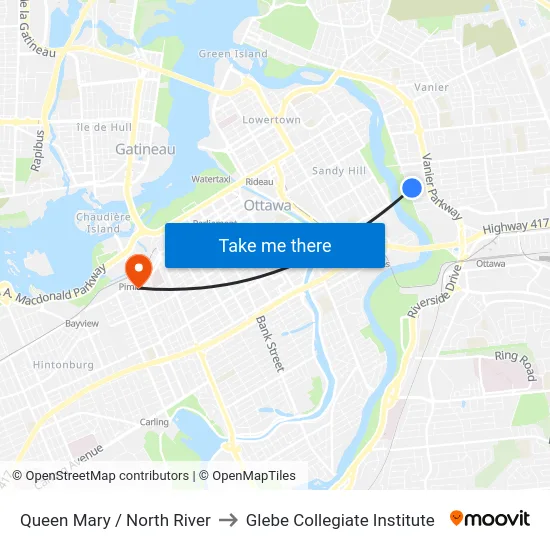 Queen Mary / North River to Glebe Collegiate Institute map