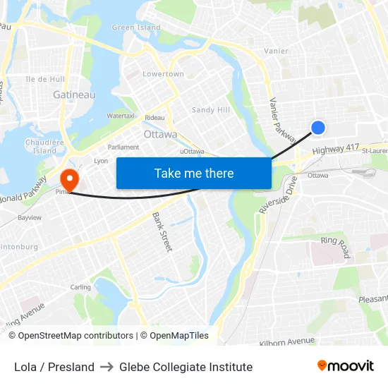 Lola / Presland to Glebe Collegiate Institute map