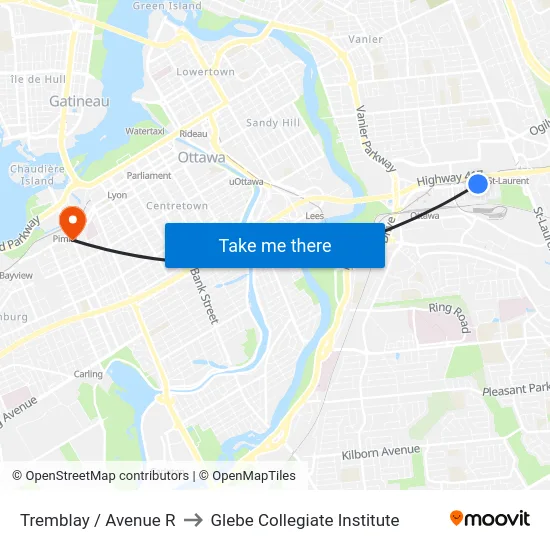 Tremblay / Avenue R to Glebe Collegiate Institute map