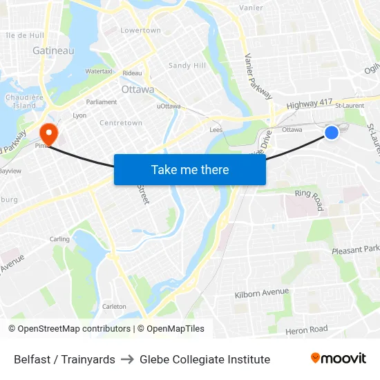 Belfast / Trainyards to Glebe Collegiate Institute map