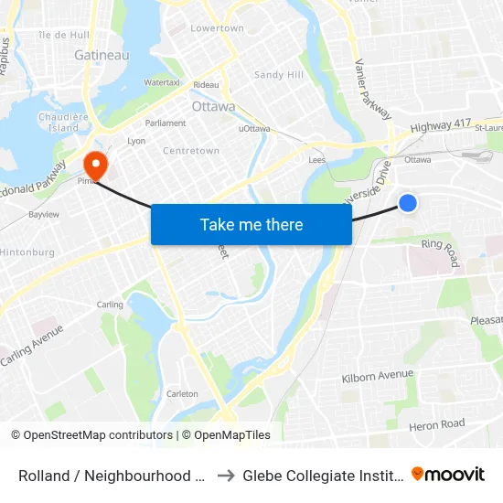 Rolland / Neighbourhood Way to Glebe Collegiate Institute map