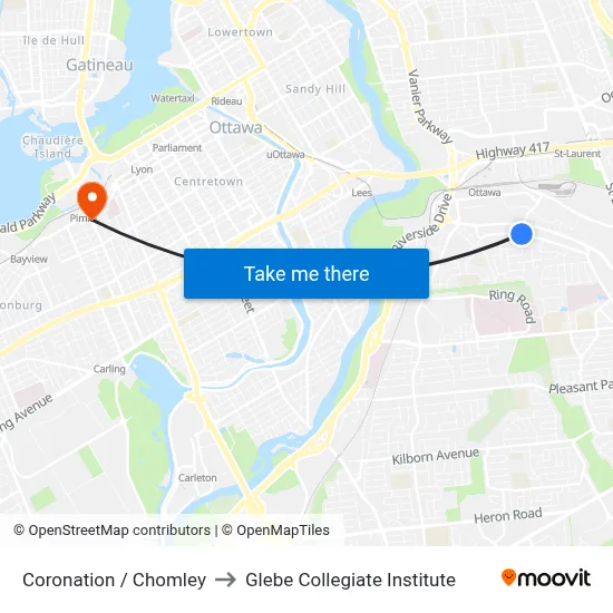 Coronation / Chomley to Glebe Collegiate Institute map