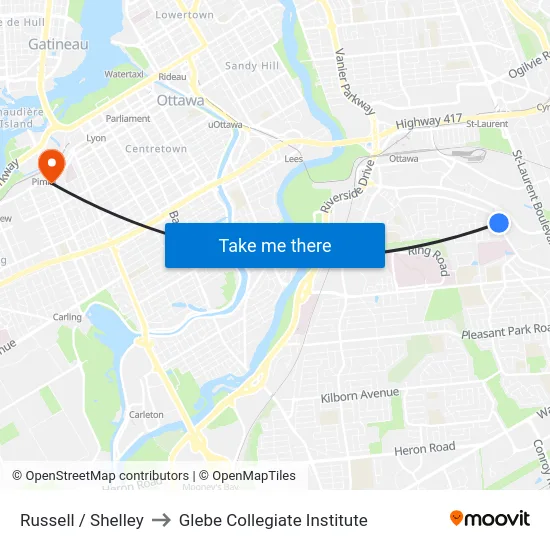 Russell / Shelley to Glebe Collegiate Institute map