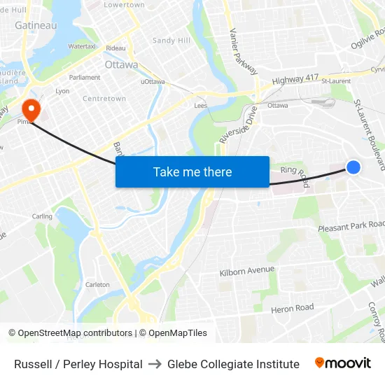 Russell / Perley Hospital to Glebe Collegiate Institute map