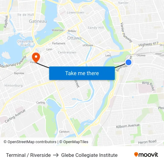 Terminal / Riverside to Glebe Collegiate Institute map