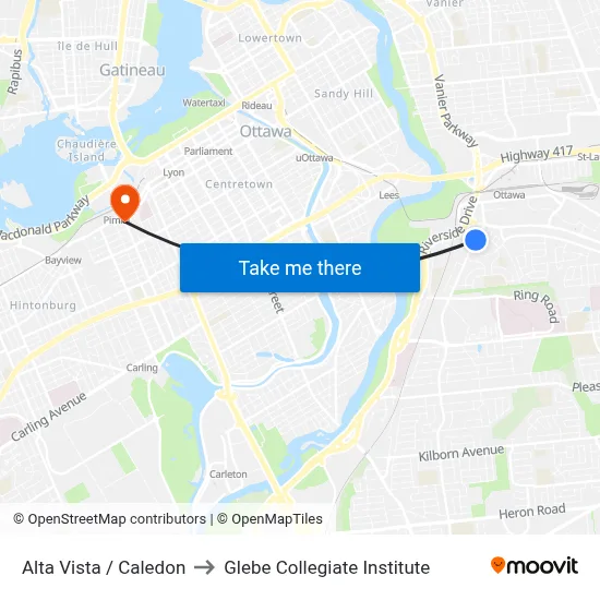 Alta Vista / Caledon to Glebe Collegiate Institute map