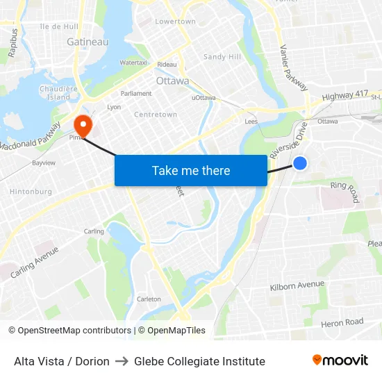 Alta Vista / Dorion to Glebe Collegiate Institute map