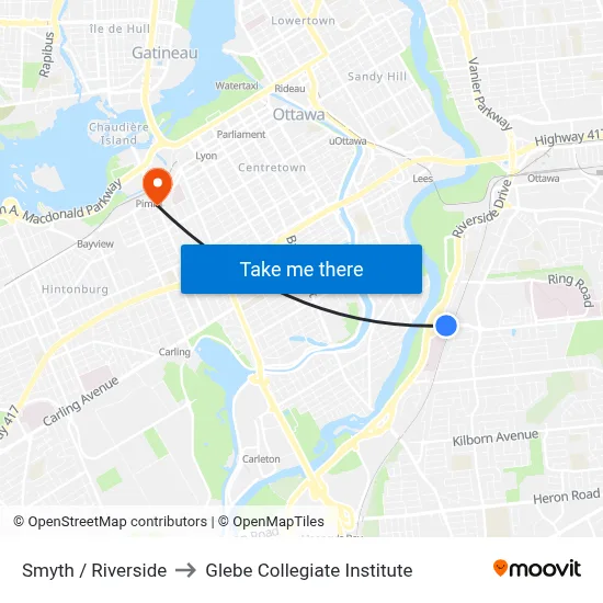 Smyth / Riverside to Glebe Collegiate Institute map