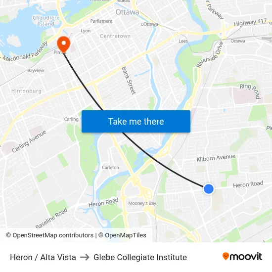 Heron / Alta Vista to Glebe Collegiate Institute map