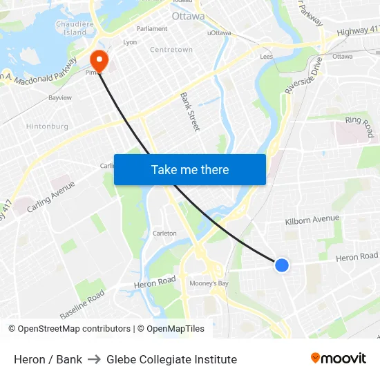Heron / Bank to Glebe Collegiate Institute map