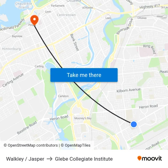 Walkley / Jasper to Glebe Collegiate Institute map